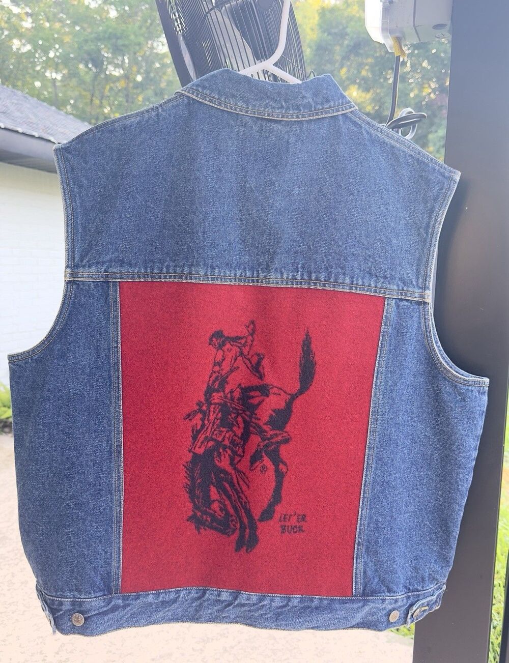 Pendleton XXL Denim Vest Let Er Buck Cowboy Rodeo Western Wool Back Blue Jean